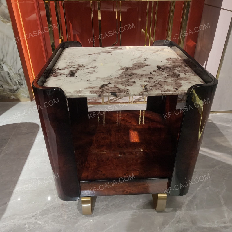 Modern Luxury SideTable with Natural Marble Top & Polished Stainless Steel Legs